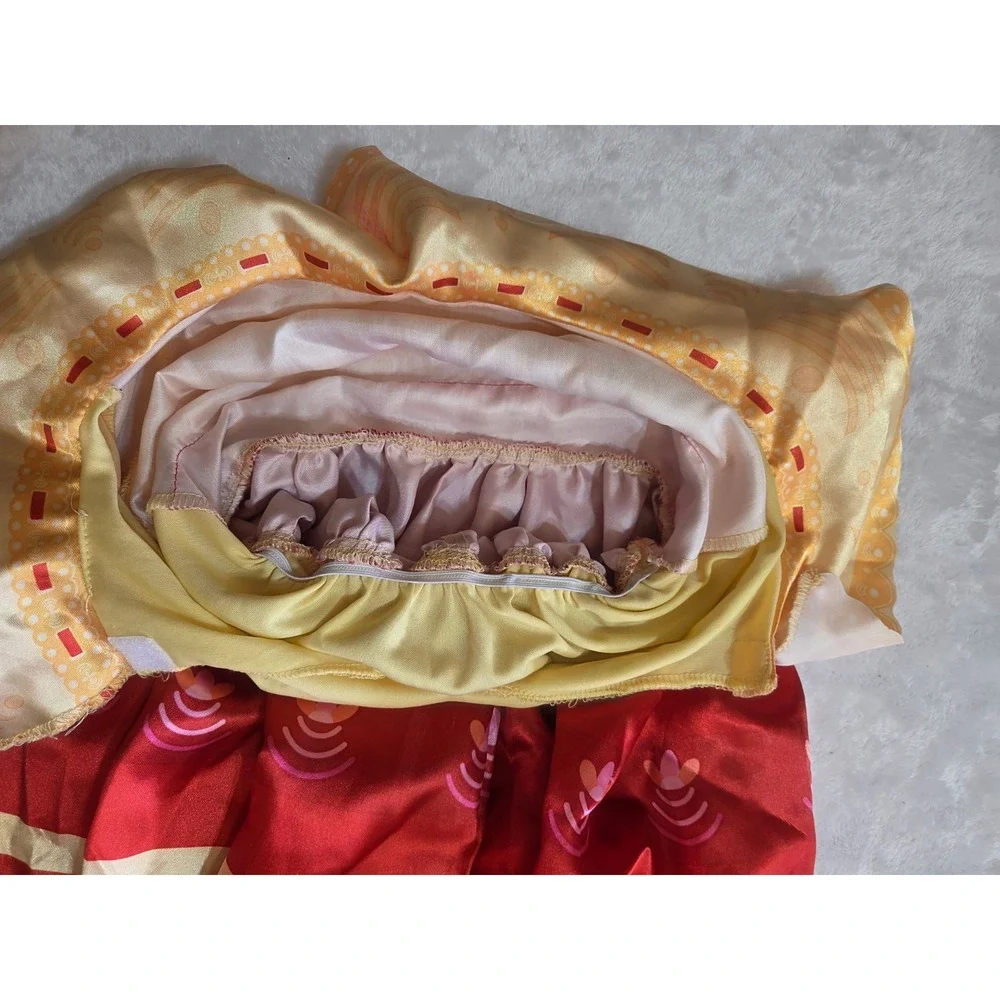 383 Girls 4T Red Gold Princess Dress Costume Floral Satin Tulle Short Sleeve